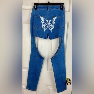 Show Stopping High-Waisted Cut Out Skinny Jeans - Butterfly Cyber Sigilism